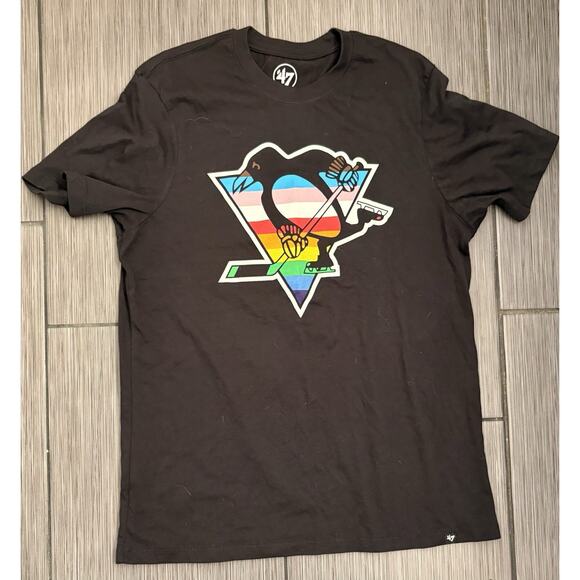 47 Other - 47 Pittsburgh Penguins Black Rainbow Pride Logo T-Shirt Size Small Short Sleeve